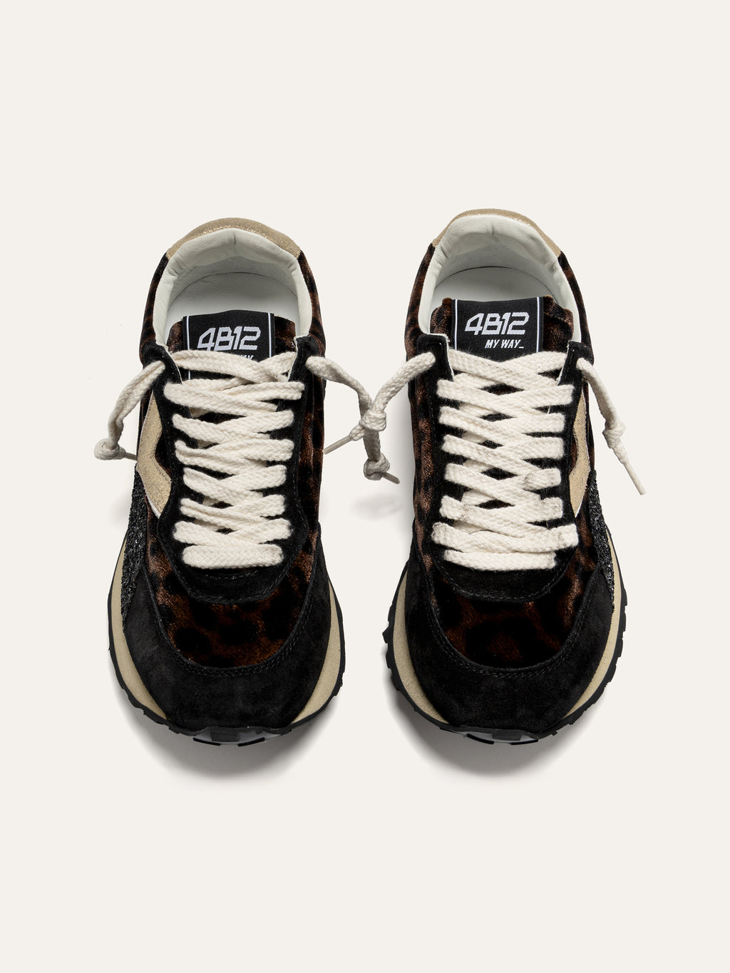 Sneaker VINTAGERUN in Cavallino Leopardato con Glitter Nero e Oro
