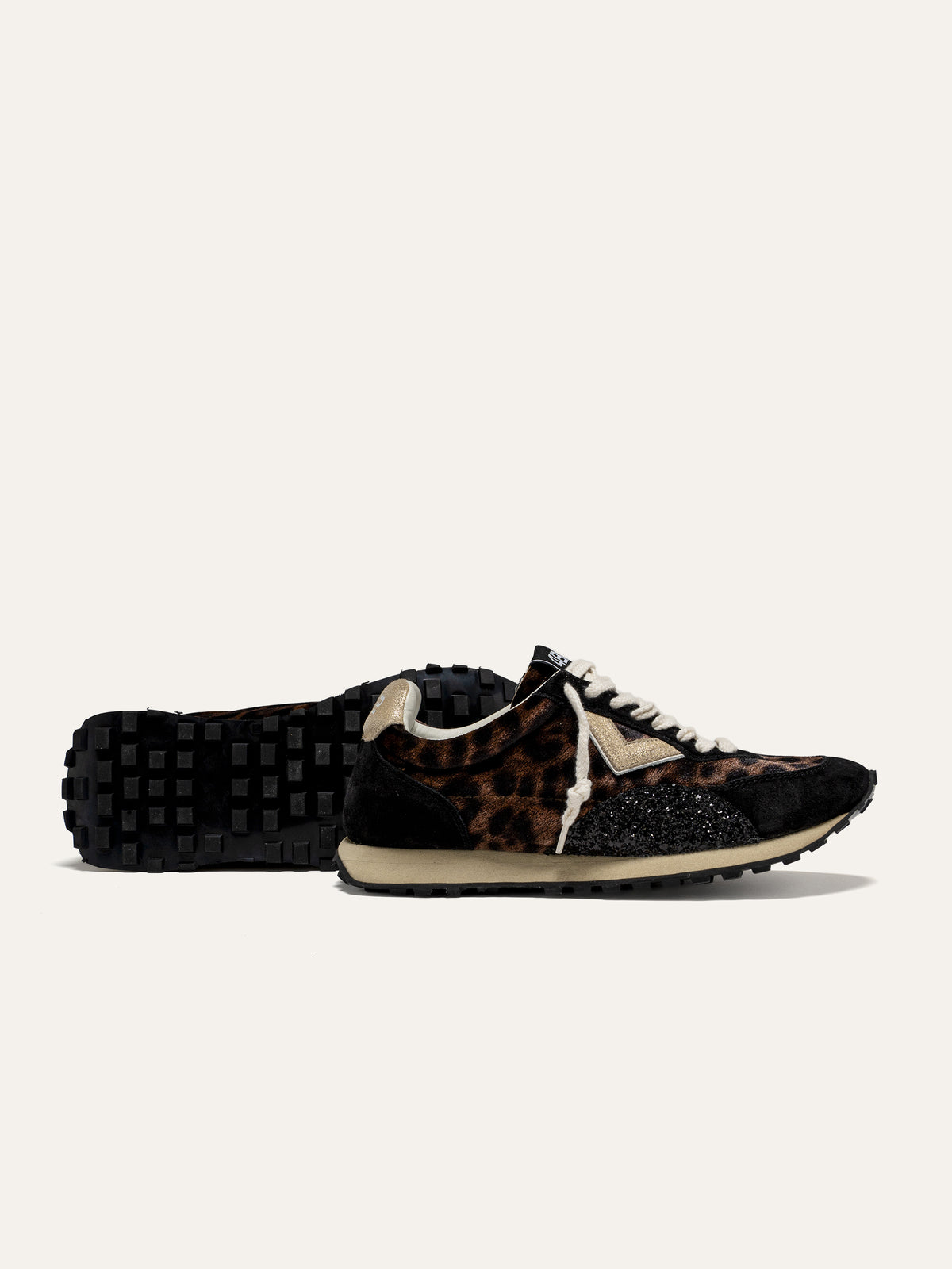 Sneaker VINTAGERUN in Cavallino Leopardato con Glitter Nero e Oro