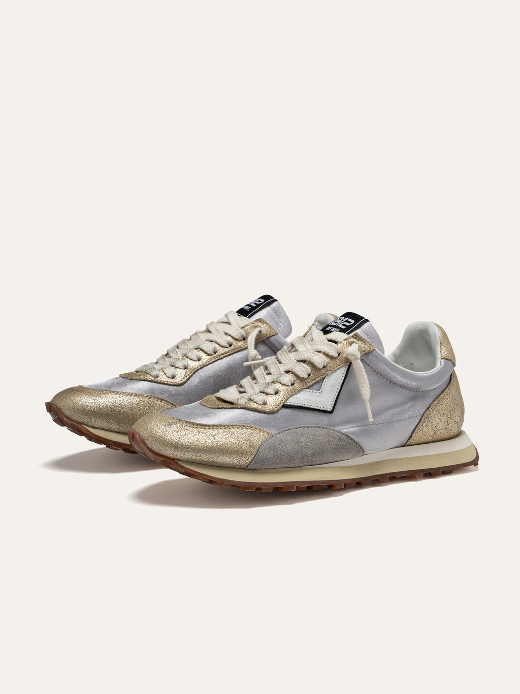 Sneaker VINTAGERUN in Tessuto Argento e Pelle Laminata Oro