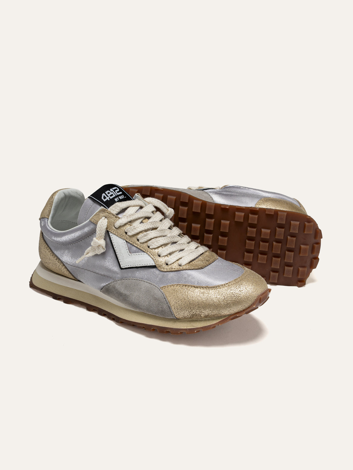 Sneaker VINTAGERUN in Tessuto Argento e Pelle Laminata Oro