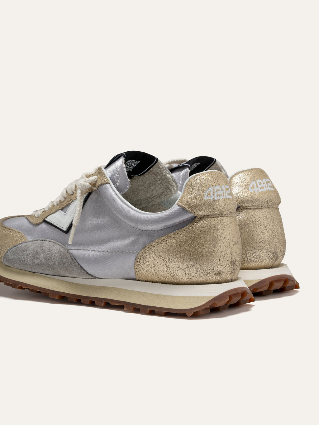 Sneaker VINTAGERUN in Tessuto Argento e Pelle Laminata Oro