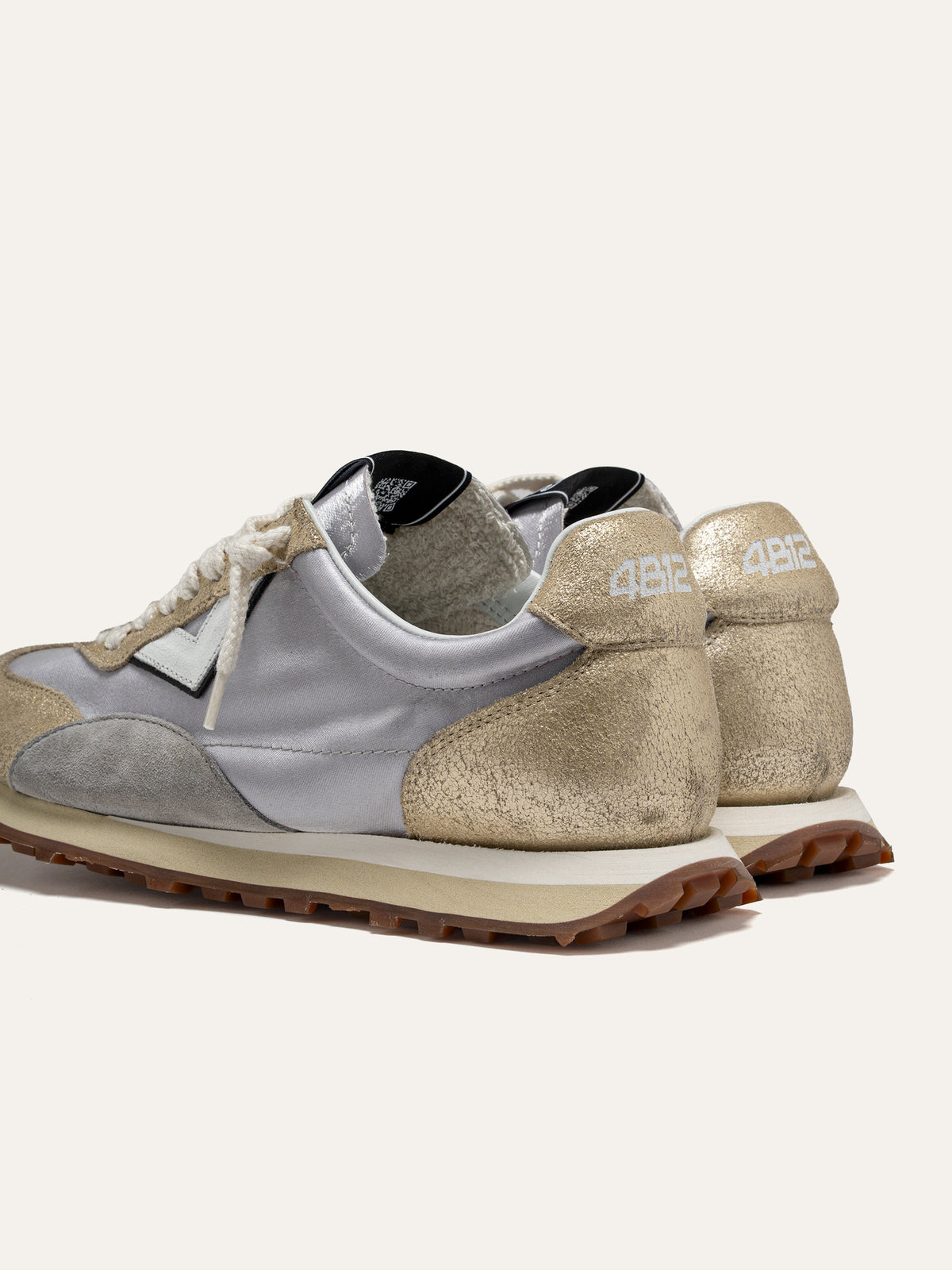 Sneaker VINTAGERUN in Tessuto Argento e Pelle Laminata Oro