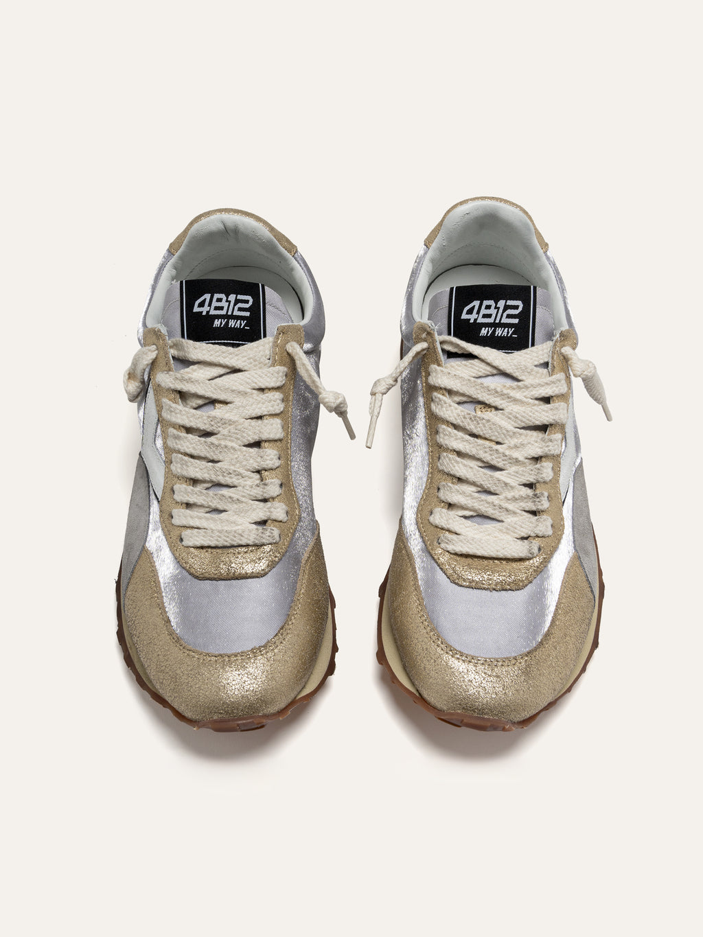 Sneaker VINTAGERUN in Tessuto Argento e Pelle Laminata Oro